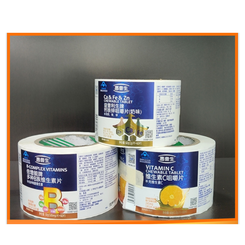 Self-adhesive labels for health supplements