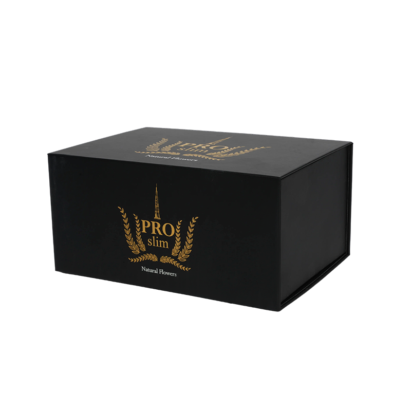 Foldable Lock-Bottom Gift Box with Matte Black Finish & Gold Foil Stamping