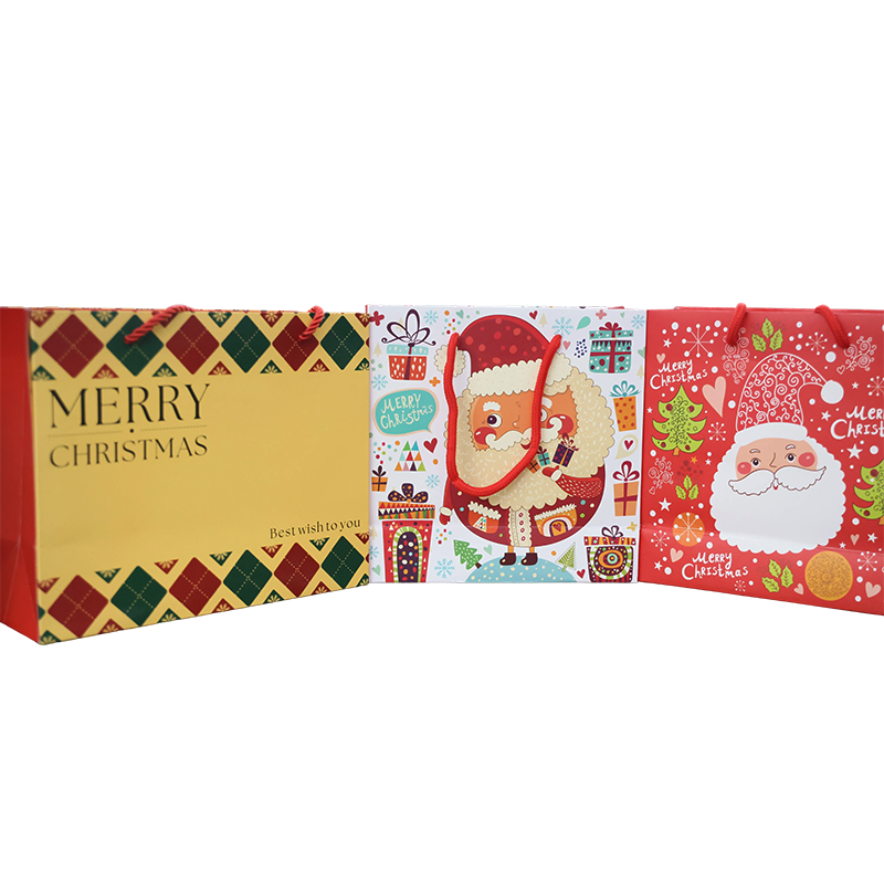 Christmas Themed White Cardboard Gift Bag with Cotton Rope Handle