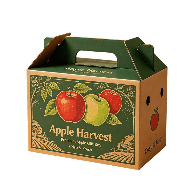 One-piece molded kraft corrugated cardboard fruit gift box with handle