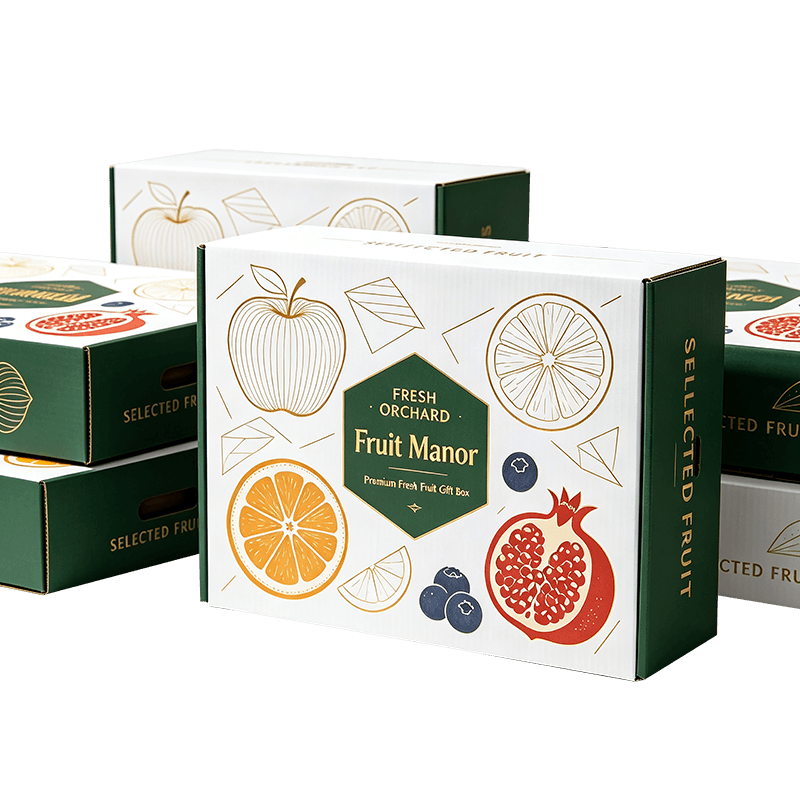 Hand-illustrated fully enclosed corrugated fruit gift box