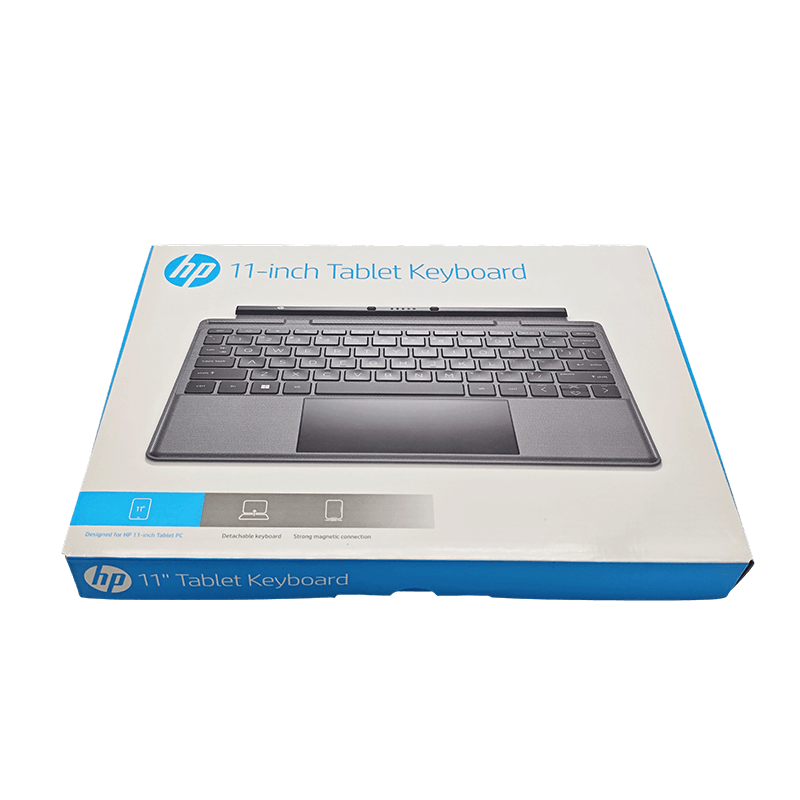 Tablet keyboard packaging box with a flip-top lid