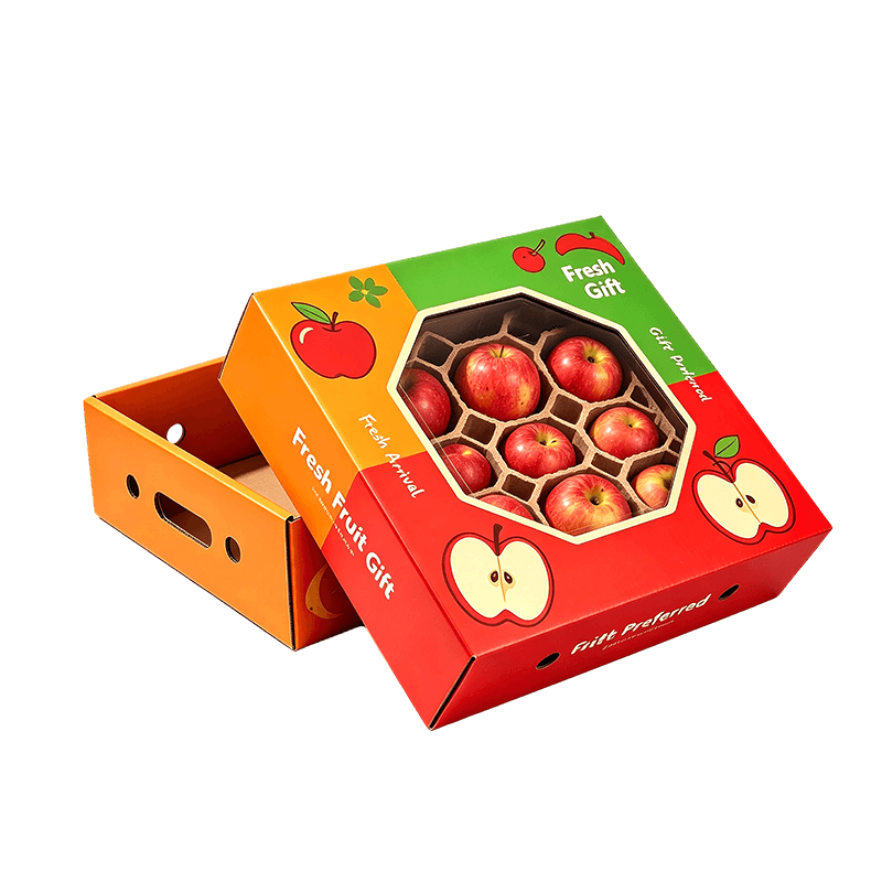 Portable Fruit Gift Box with Window and Foldable Honeycomb Design